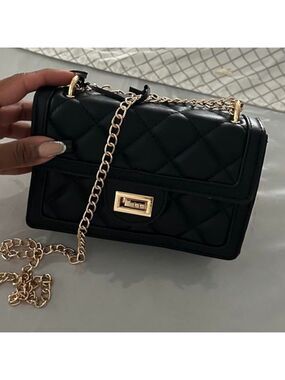 Small Quilted Vegan Leather Black Crossbody Bag Mini Shoulder Bag Purse